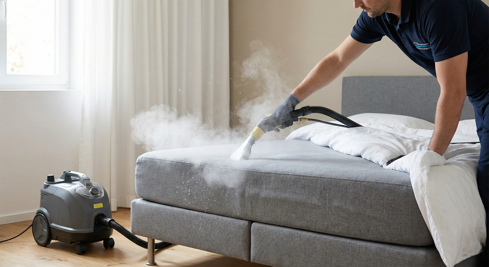 Machine professionnelle d'injection extraction utilisée par Polynet pour le nettoyage de matelas à Rabat